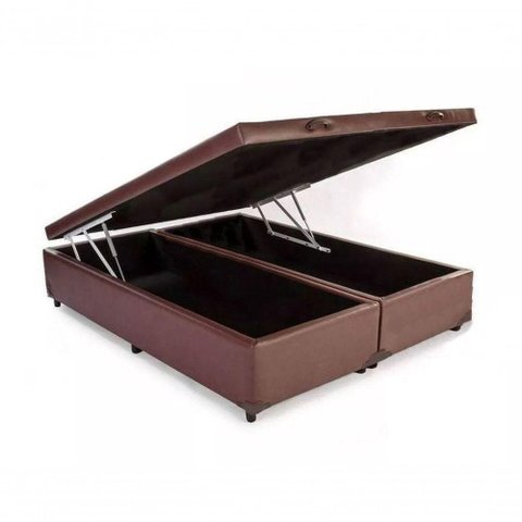 Cama Box Baú King Bipartido Sintético Marrom 42x193x203