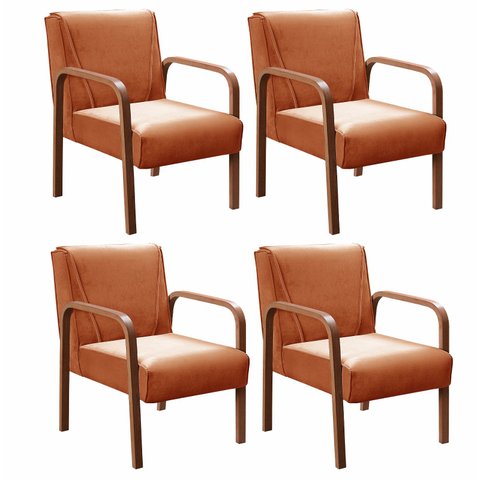 Conjunto 4 Poltronas Anita Cadeira Decorativa Sala Recepção Escritório - Veludo Terracota