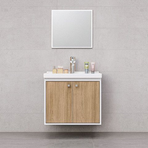 Kit Armário para Banheiro 50cm Mdf com Cuba + Espelheira - Bergamo Berlin