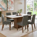 Ver imagem 1 de Conjunto Sala de Jantar Tampo de Madeira 6 Cadeiras Rustic/Branco/Silver Grasse Madesa