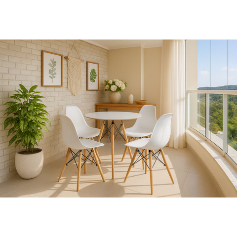 Kit Mesa Redonda Eames Dsw 70cm Branca + 4 Cadeiras Eames Dsw Brancas