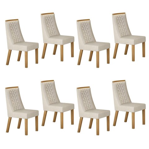 Kit de 8 Cadeiras para Sala de Jantar Dora Bege/Cinamomo/Veludo Palha
