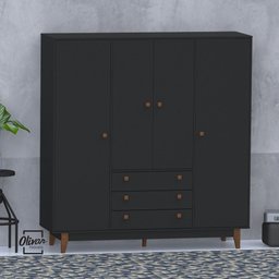 Guarda Roupa Casal Retrô Vintage Preto - Olivar Móveis - 1