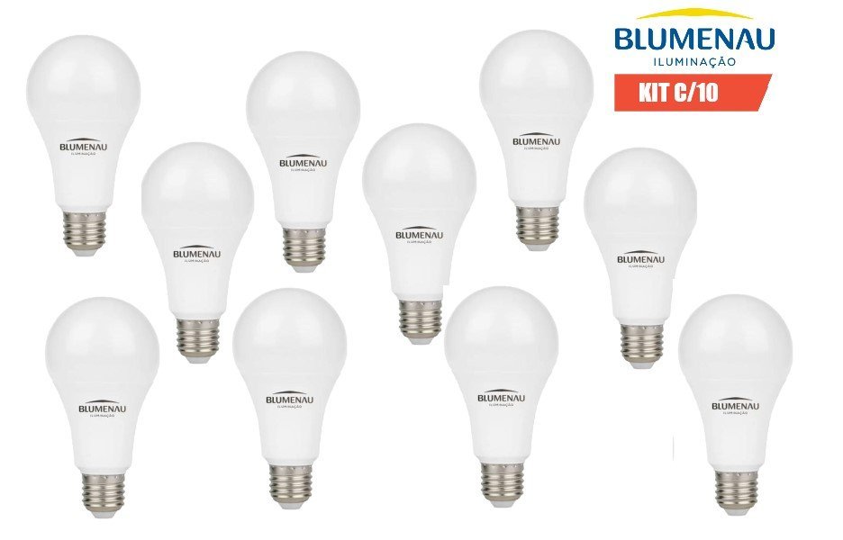 Kit 10 Lâmpada LED 12W Bulbo E27 6500K Branco Frio Blumenau - 1