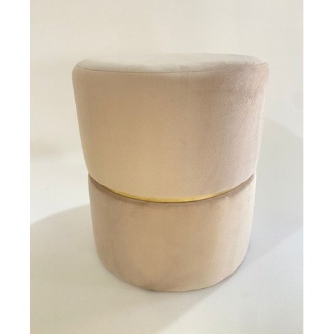 Puff Banqueta Redondo Luxo Cinta Dourada Decorar Sala Moveis (inca Bege)