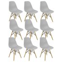 Ver imagem 1 de Kit 9 Cadeiras Charles Eames Eiffel Dsw com Pés de Madeira Clara Cinza Claro