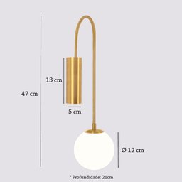Kit 4 Arandela Globo Vidro Branco Haste Dourada Curva Lup23 - 4