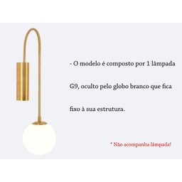 Kit 4 Arandela Globo Vidro Branco Haste Dourada Curva Lup23 - 5