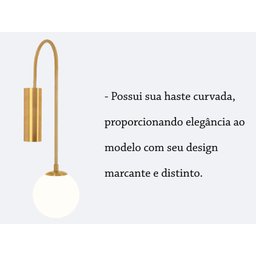 Kit 4 Arandela Globo Vidro Branco Haste Dourada Curva Lup23 - 8