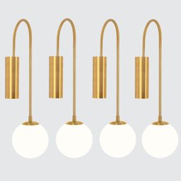 Kit 4 Arandela Globo Vidro Branco Haste Dourada Curva Lup23 - 2