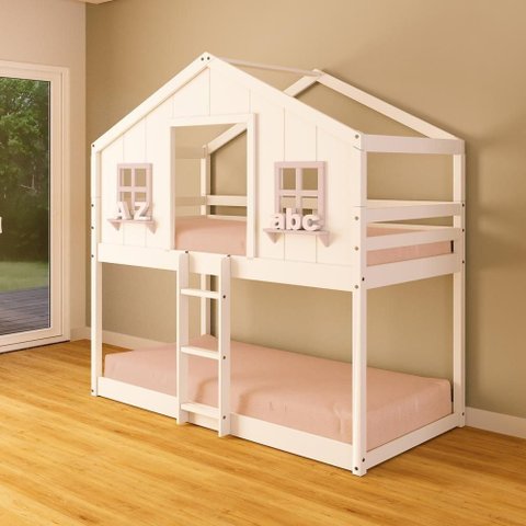 Beliche Montessoriano Casinha Dos Sonhos Madeira Maciça Branco/rosa Housin
