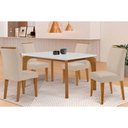 Ver imagem 1 de Conjunto: Mesa de Cozinha Londrina Tampo c/ Vidro Curvo 120cm 4 Cadeiras Dakota Madeira Naturale/Off