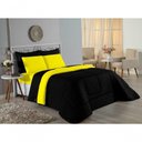 Ver imagem 4 de Kit Edredom Dupla Face + Jogo de Lençol Casal Nobre 7 Peças Malha 100% Algodão - Preto / Amarelo