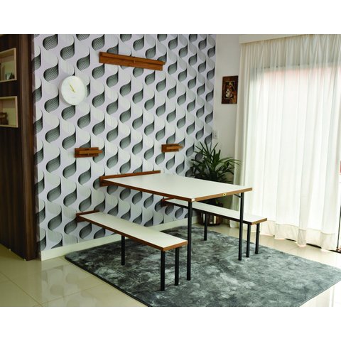 Conjunto mesa Dobrável de Parede 5 Lugares (1,40 metros) + Bancos Branco / Noronha