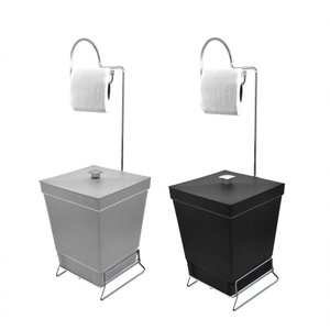 Kit 2 Lixeiras com Suporte de Papel Higiênico - Stolf Preto + Cinza