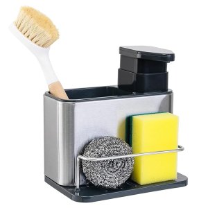 Dispenser Detergente 3 em 1 Porta Talher Esponja Bucha Escorredor Conzinha Limpeza Pia Inox Ab.midia