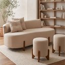 Ver imagem 2 de Conjunto Sofá Curvo Orgânico + 02 Puff Luna Boucle Bege - Montanaris Decor