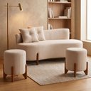 Ver imagem 1 de Conjunto Sofá Curvo Orgânico + 02 Puff Luna Boucle Bege - Montanaris Decor