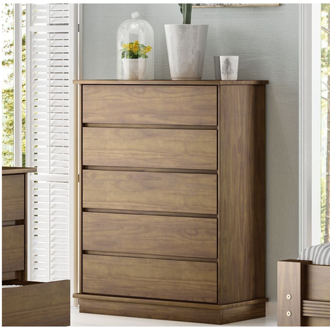 Cômoda para Quarto 5 Gavetas em Madeira Maciça Orleans - Straub Web Castanho