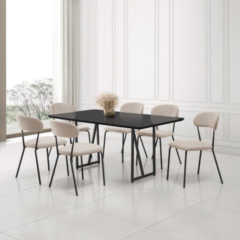 Conjunto Sala de Jantar com 6 Cadeiras Betina Preto/Black/Bege