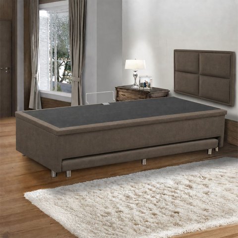 Base Cama Box Solteiro Baú e Cama Auxiliar 0,96 Helena Vilajo: Suede Marrom