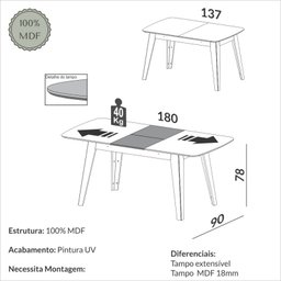 Mesa de Jantar Extensível 6 Lugares Lisboa Off White/freijó - Dalla Costa - 4
