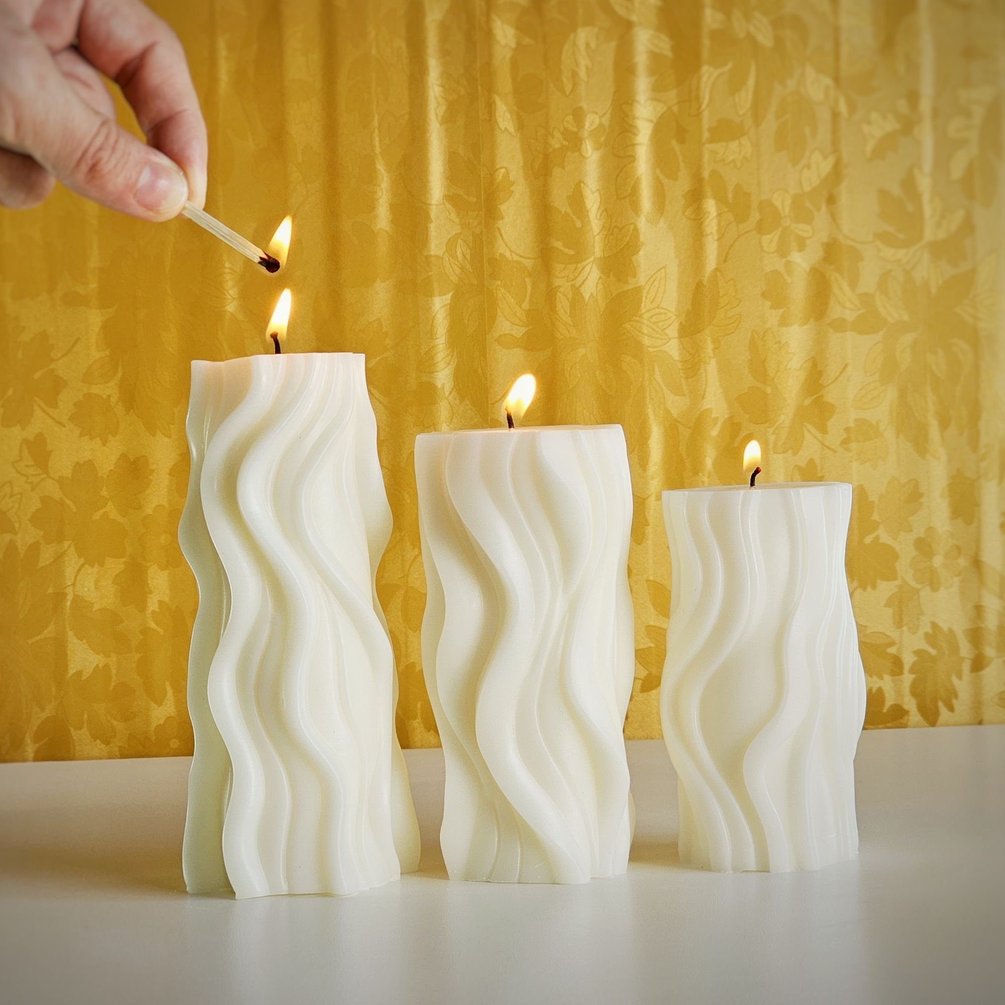 Velas Decorativas Cilíndricas Curve Candles - 3 Tamanhos Ramim Aromas Vela Decorativa P sem Aroma - 3