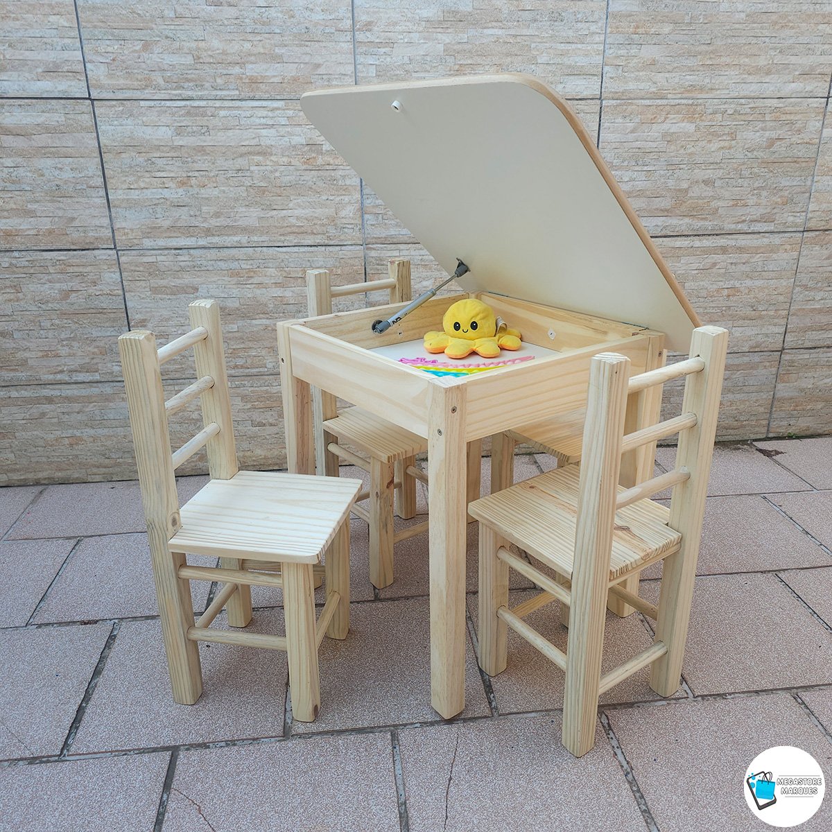 Conjunto de Mesa Baú com 4 Cadeiras Infantil de Madeira Maciça Resistente - 3