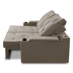 Sofá Retrátil Reclinável 3 Lugares 2,00m com Porta Copos e Usb Helena Suede Capuccino Adonai - 8