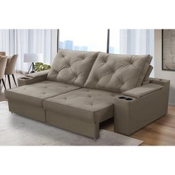 Sofá Retrátil Reclinável 3 Lugares 2,00m com Porta Copos e Usb Helena Suede Capuccino Adonai - 1