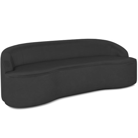 Sofá 3 Lugares Curvo Sala de Estar Living Lótus D02 Corino Preto 180 cm C-05 - Lyam Decor