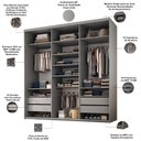 Ver imagem 2 de Closet Casal Tunísia R02 Urbe 4 Gavetas 9 Prateleiras MDF 208cm Cinza Lyam Decor