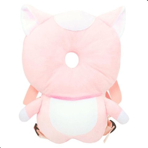 Mochila Almofada Protetora de Cabeça Infantil Rosa Pimpolho Formato Gato Neoprene
