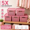 Ver imagem 2 de Kit 5 Caixa Organizadora Grande Infantil com Tampa Empilhavel Cesto Rosa Vazado Multiuso Armario Gua