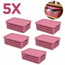 Ver imagem 1 de Kit 5 Caixa Organizadora Grande Infantil com Tampa Empilhavel Cesto Rosa Vazado Multiuso Armario Gua