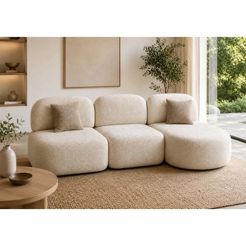 Sofá Orgânico Modular Nuvia 275cm Bouclé Bege