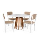 Ver imagem 1 de Mesa de Jantar Redonda Gabi Nat/bran com 4 Cadeiras Estofadas Ella Branco/marrom Claro