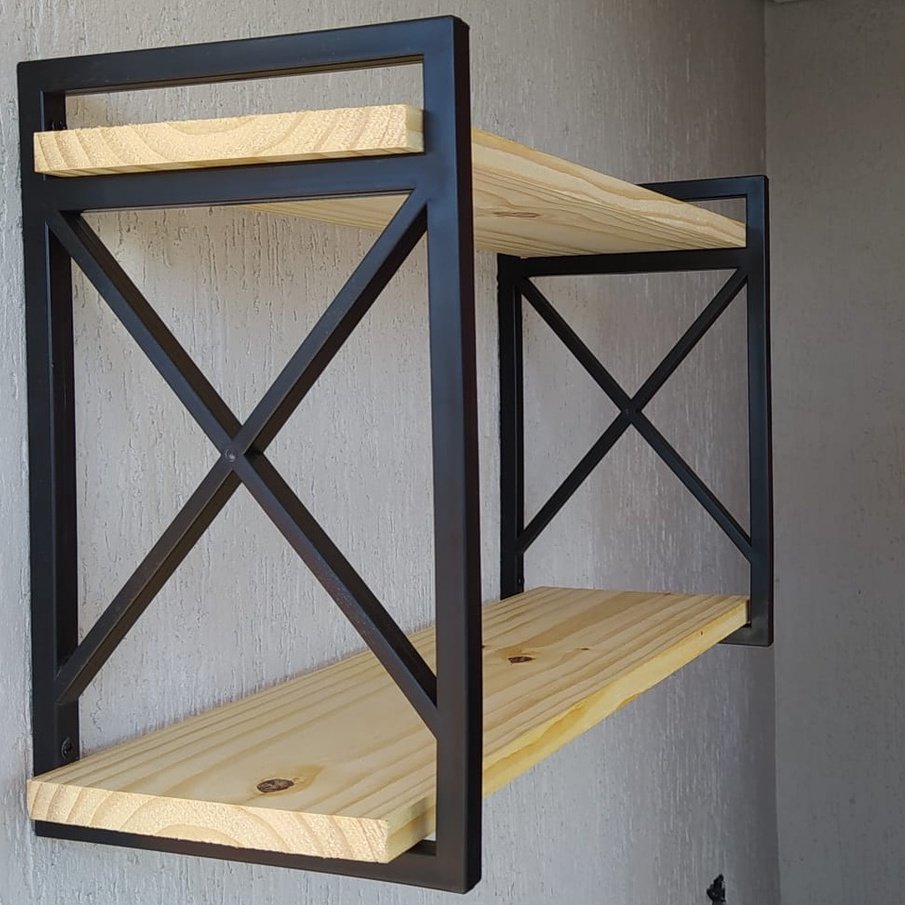 Prateleira decorativa kit 2 suporte estilo industrial com madeiras - 3