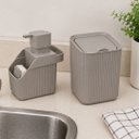 Ver imagem 2 de Kit Organizador para Pia de Cozinha 2 Peças Cinza Canelado Prime Porta Detergente e Lixeira 3 Litros