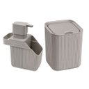 Ver imagem 1 de Kit Organizador para Pia de Cozinha 2 Peças Cinza Canelado Prime Porta Detergente e Lixeira 3 Litros