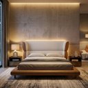 Ver imagem 2 de Conjunto Cama Japonesa Queen Cabeceira Alta Estofada Curva Boucle Courino Premiun Luxo Desing Unico