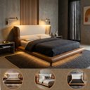 Ver imagem 6 de Conjunto Cama Japonesa Queen Cabeceira Alta Estofada Curva Boucle Courino Premiun Luxo Desing Unico