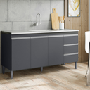 Ver imagem 1 de Balcão de Pia Cozinha Andréia 150 Cm Cinza Fosco sem Tampo Ajl Móveis