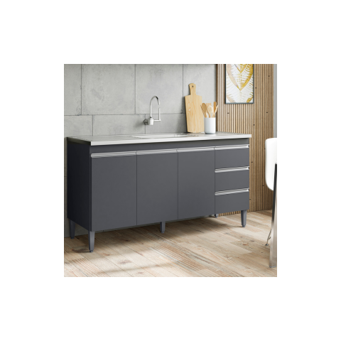 Balcão de Pia Cozinha Andréia 150 Cm Cinza Fosco sem Tampo Ajl Móveis