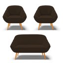 Ver imagem 1 de Kit 01 Namoradeira 02 Lugares e 02 Poltronas Giovana Suede Marrom Pés Palito Castanho - D’Rossi
