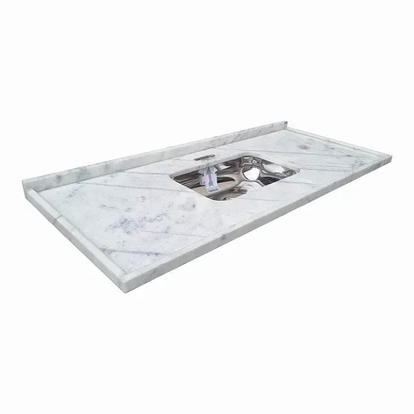 Pia de Mármore Branco 1,60m com Cuba em Inox 1,60 x 0,54m:Branco