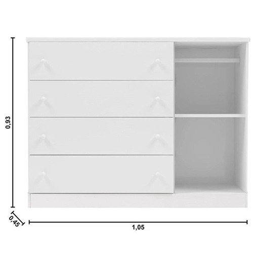 Quarto Infantil Completo Elisa com Guarda Roupa 4 Portas, Cômoda 1 Porta e Berço 2 em 1 Branco - Pho - 7