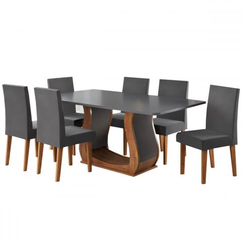 Mesa de Jantar 6 Lugares Amarena Mel/cinza/veludo Cinza - Viero Móveis