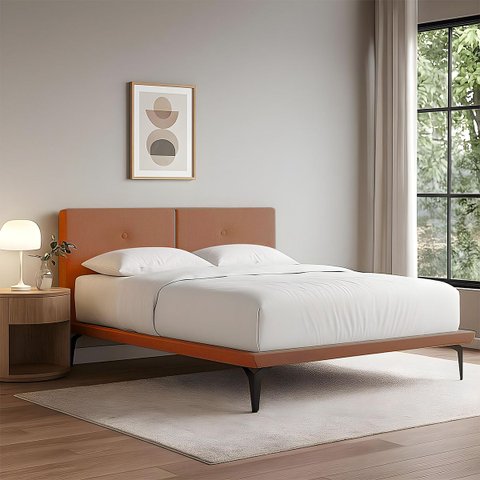 Base Box Cama Japonesa Toquio Casal com Cabeceira Almofada Linho Marrom