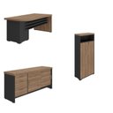 Ver imagem 2 de Conjunto Escritório Mesa com Gavetas Lado Direito Balcão 2 Portas com e Armário com Nicho Nogal Preto Marrom Artany
